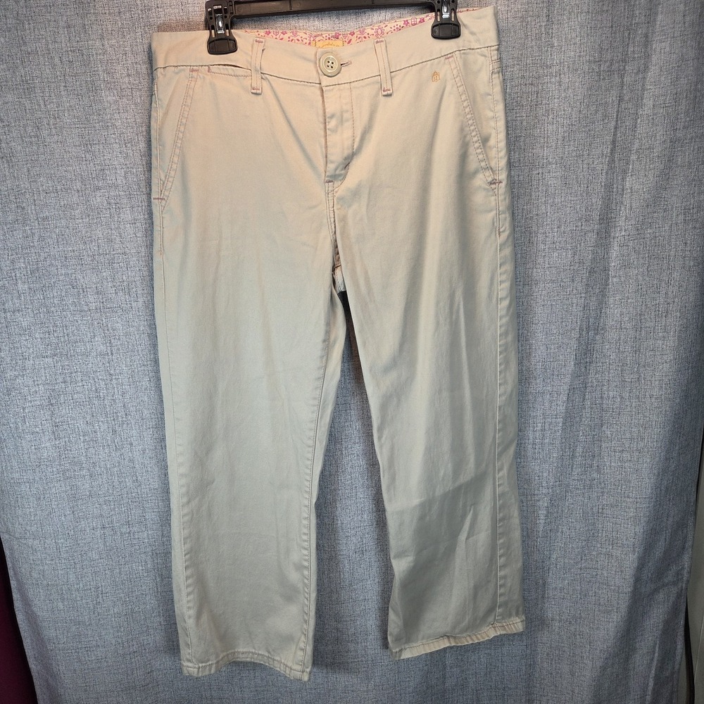 Vintage Levis Women's Tab Twills Cropped Khaki Tan Chino Pants Sz 8 Preppy Retro